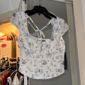 NWT Floral Blue and White Women's Top